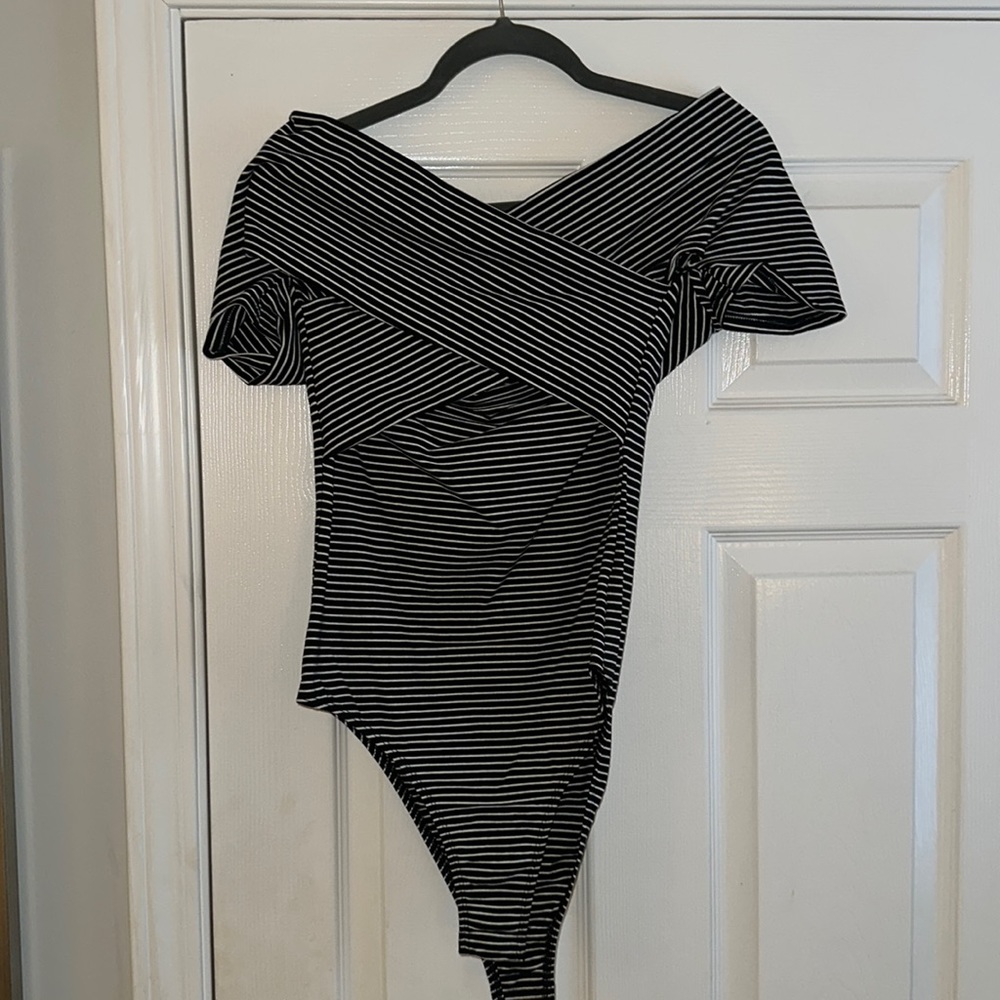Striped off the shoulder bodysuit